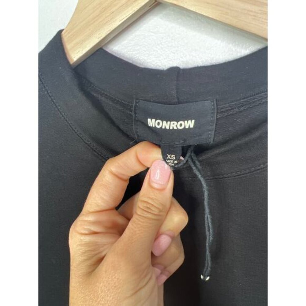 NEW Monrow Super Soft Casual Fleece Black Long Sleeve Mini Sweatshirt Dress - Picture 5 of 9